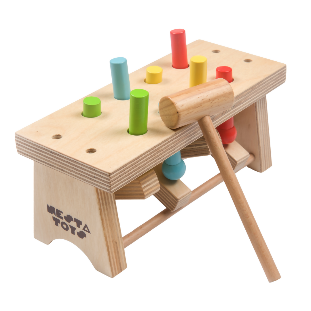 Wooden Pounding Bench with Hammer 1