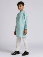 Thumbnail for Joban Fashion Kids Island Ethnic Wear with Silk Sequence Embroidery Kurta and Pyjama Set - Teal Blue - Distacart