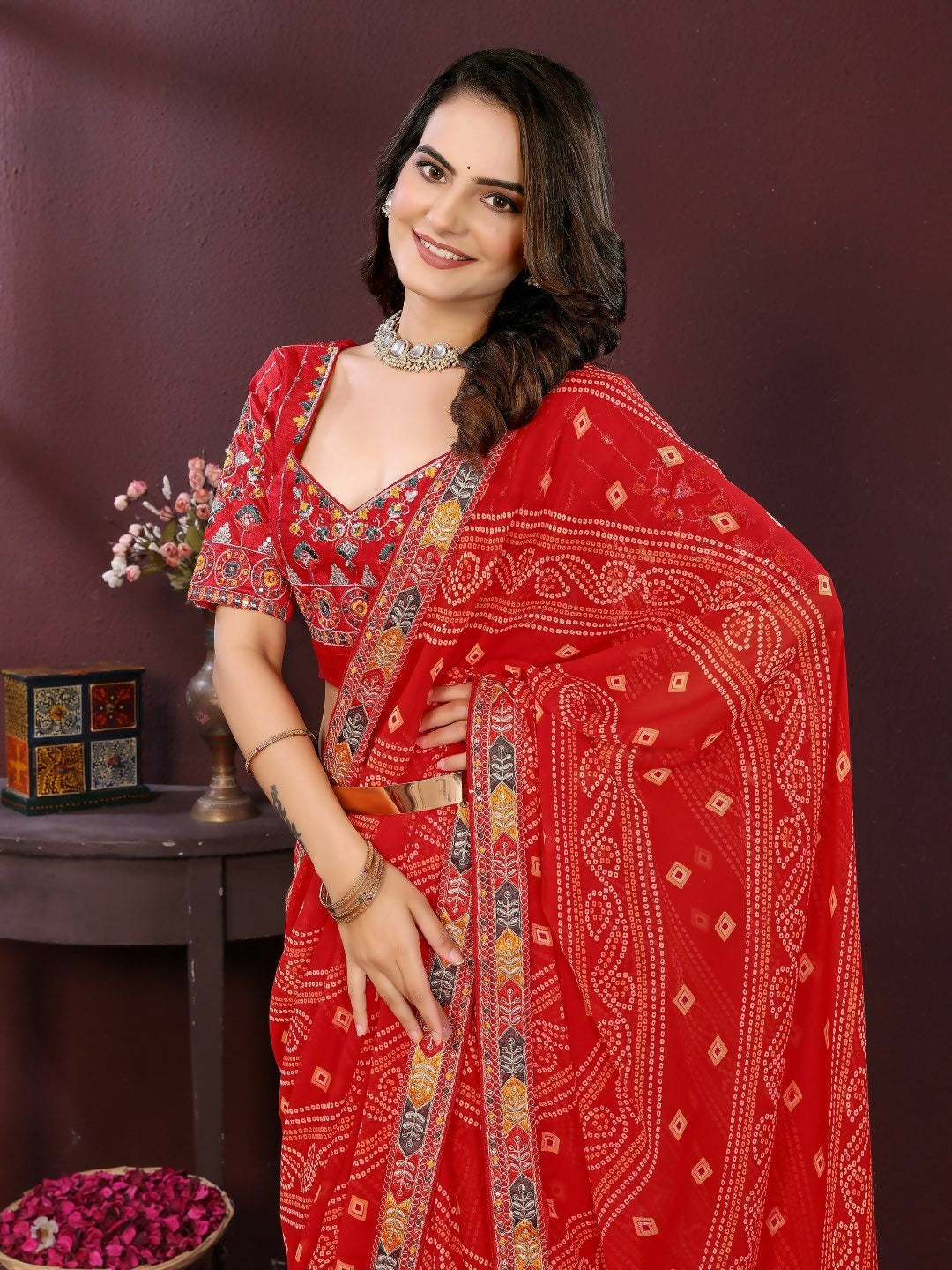Ai Fashion Red Georgette Digital Print Party Wear Saree