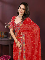 Thumbnail for Ai Fashion Red Georgette Digital Print Party Wear Saree