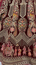 Thumbnail for Jyoti Fashion Women's Maroon Velvet Multi Thread Embroidered with Zircon Diamond Work Wedding Lehenga Choli - Distacart