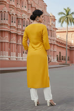 Thumbnail for SRS Fashion Yellow Embroidered Rayon Straight Kurta Set - Dista