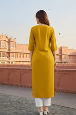 Thumbnail for SRS Fashion Yellow Embroidered Rayon Straight Kurta Set - Dista