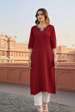 Thumbnail for SRS Fashion Red Embroidered Rayon Straight Kurta Set - Dista