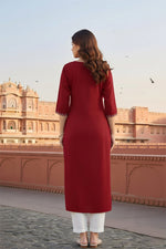 Thumbnail for SRS Fashion Red Embroidered Rayon Straight Kurta Set - Dista