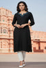SRS Fashion Black Embroidered Rayon Straight Kurta Set - Dista