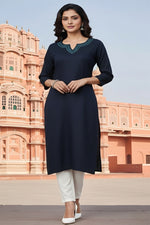Thumbnail for SRS Fashion Blue Embroidered Rayon Straight Kurta Set - Dista