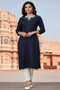 SRS Fashion Blue Embroidered Rayon Straight Kurta Set - Dista