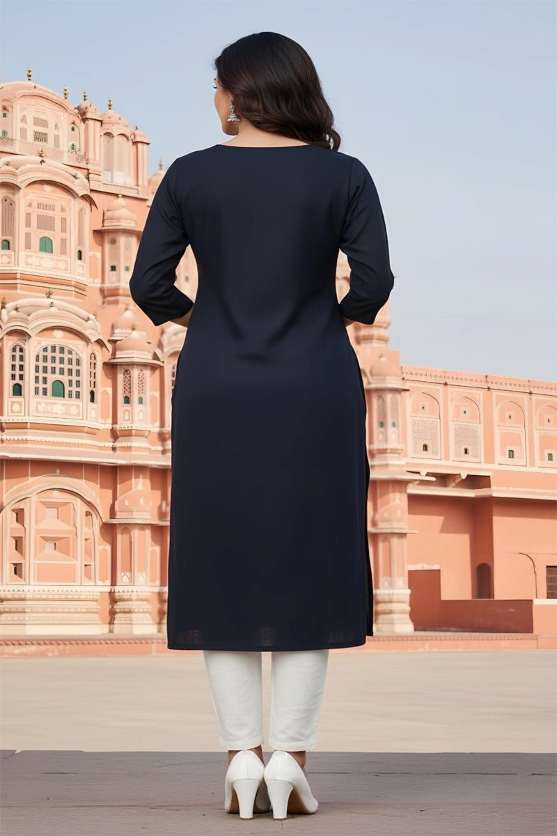 SRS Fashion Blue Embroidered Rayon Straight Kurta Set - Dista