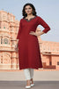 SRS Fashion Red Embroidered Rayon Straight Kurta Set - Dista