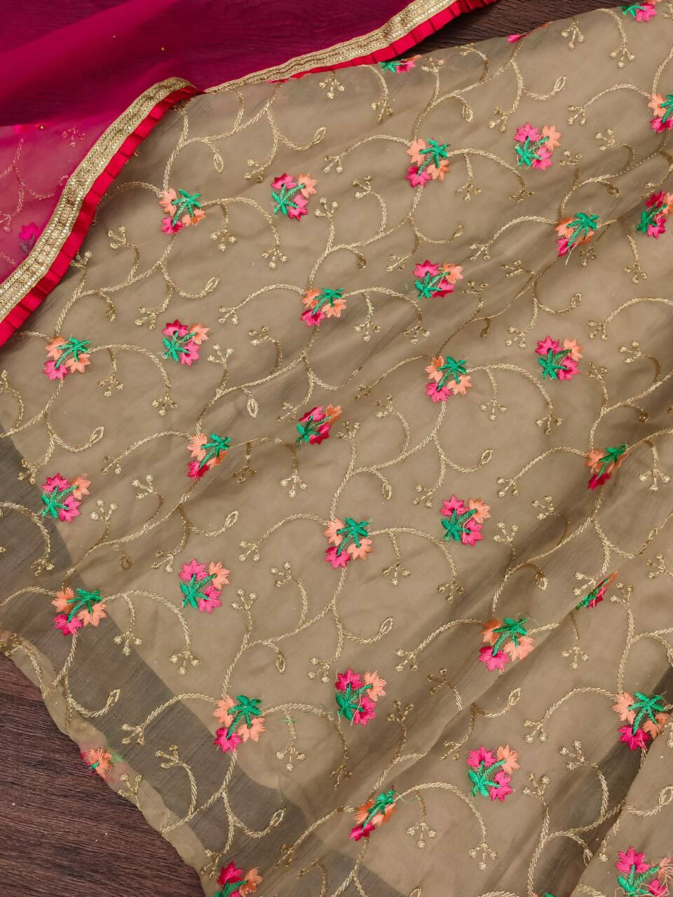 Jyoti Fashion Beautiful Beige Organza Silk Embroidered Kids Lehenga Choli Set - Distacart