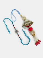 Thumbnail for NVR Women & Men Set of 2 Blue Kundan-Studded & Beaded Bhaiya Bhabhi Rakhi With Roli Chawal - Distacart