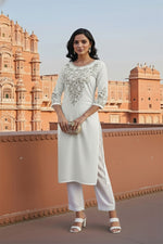 Thumbnail for SRS Fashion White Embroidered Rayon Straight Kurta Set - Dista