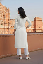 Thumbnail for SRS Fashion White Embroidered Rayon Straight Kurta Set - Dista