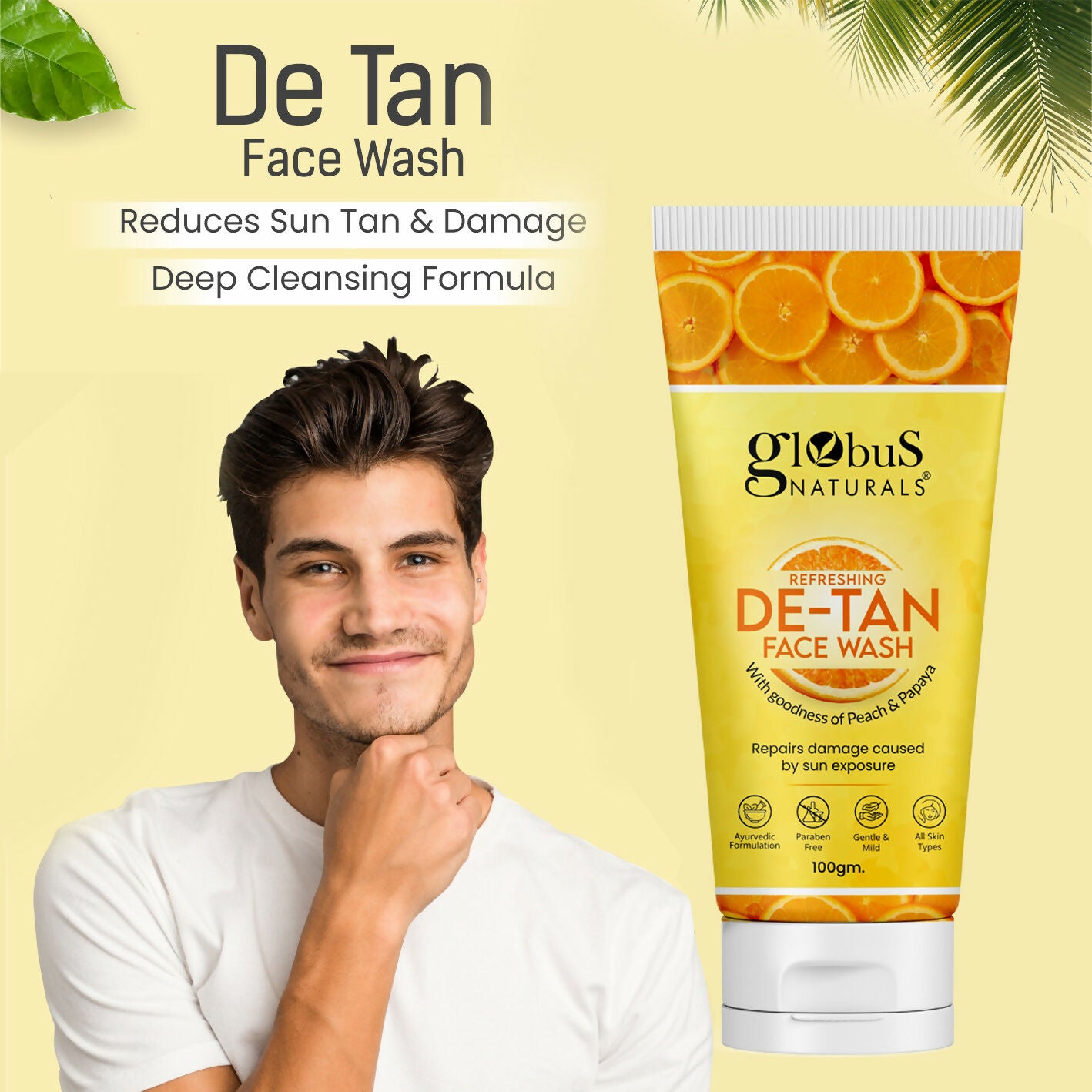 Globus Naturals De Tan Face Wash, Suitable For All Skin Types - Distacart