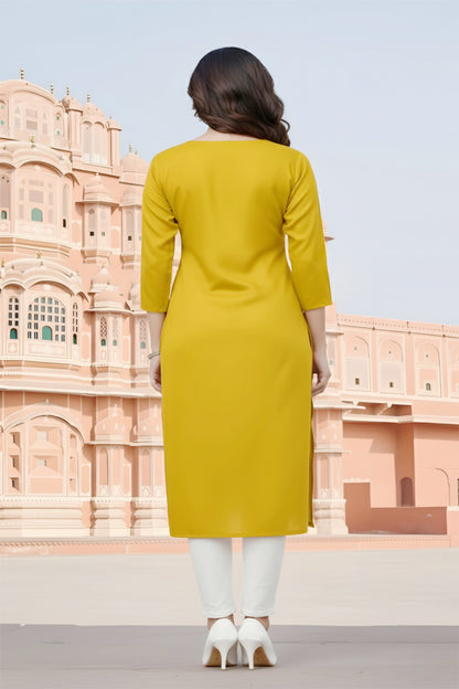 SRS Fashion Yellow Embroidered Rayon Straight Kurta Set - Dista
