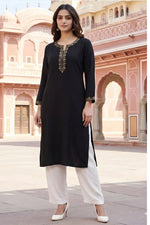 Thumbnail for SRS Fashion Black Embroidered Rayon Straight Kurta Set - Dista