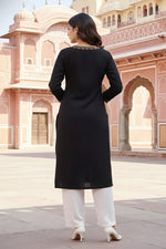 Thumbnail for SRS Fashion Black Embroidered Rayon Straight Kurta Set - Dista