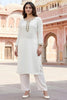 SRS Fashion White Embroidered Rayon Straight Kurta Set - Dista