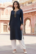 Thumbnail for SRS Fashion Blue Embroidered Rayon Straight Kurta Set - Dista