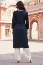 Thumbnail for SRS Fashion Blue Embroidered Rayon Straight Kurta Set - Dista