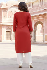 Thumbnail for SRS Fashion Red Embroidered Rayon Straight Kurta Set - Dista