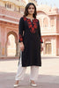 SRS Fashion Black Embroidered Rayon Straight Kurta Set - Dista