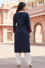 Thumbnail for SRS Fashion Blue Embroidered Rayon Straight Kurta Set - Dista