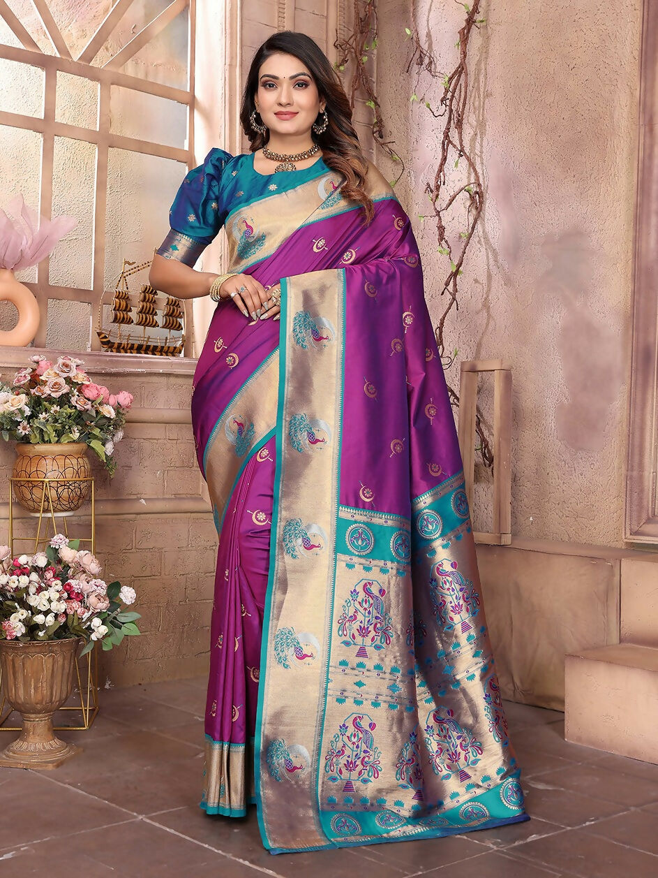 Joban Fashion Paithani Purple Woven Soft Silk Saree