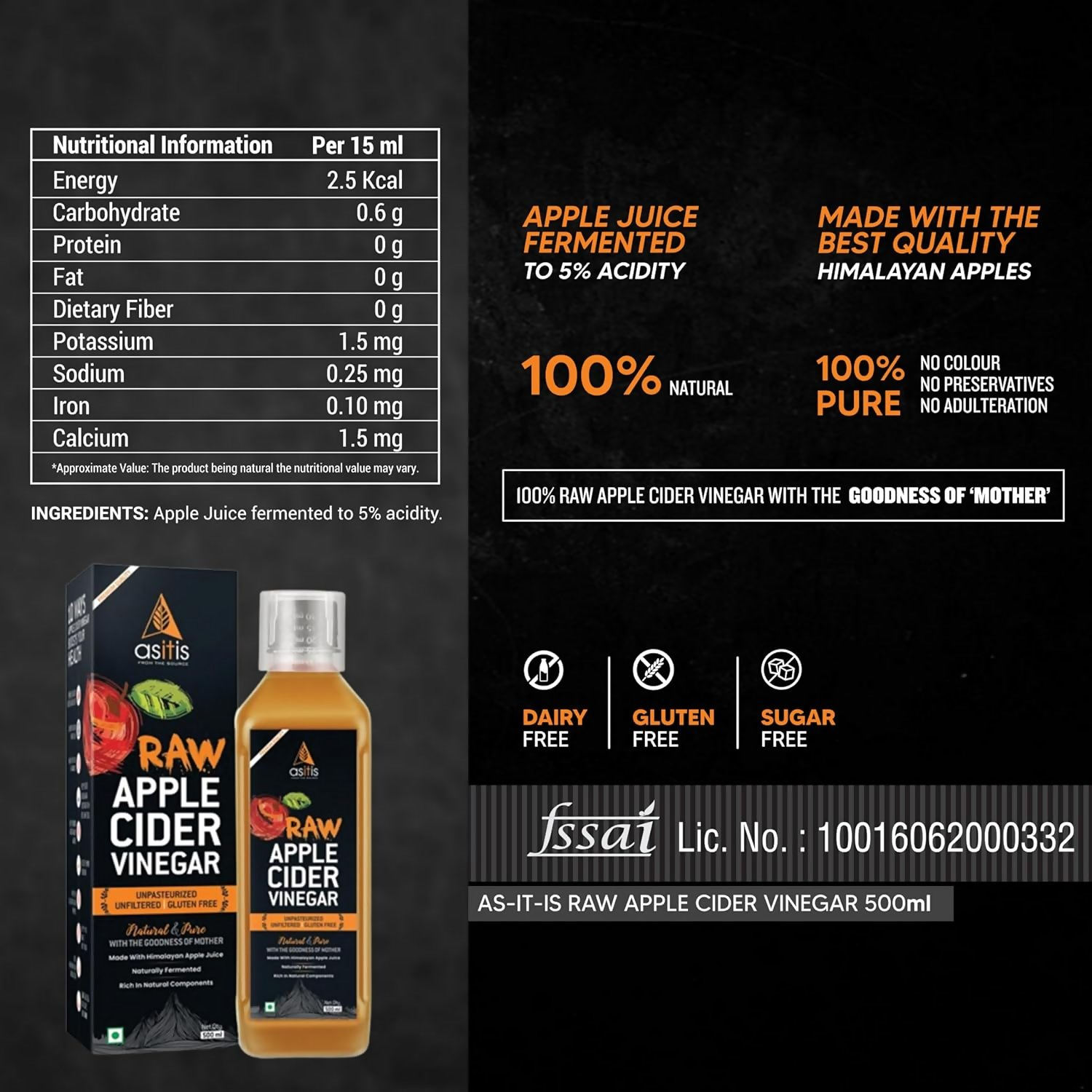 AS-IT-IS Nutrition Raw Apple Cider Vinegar with Mother