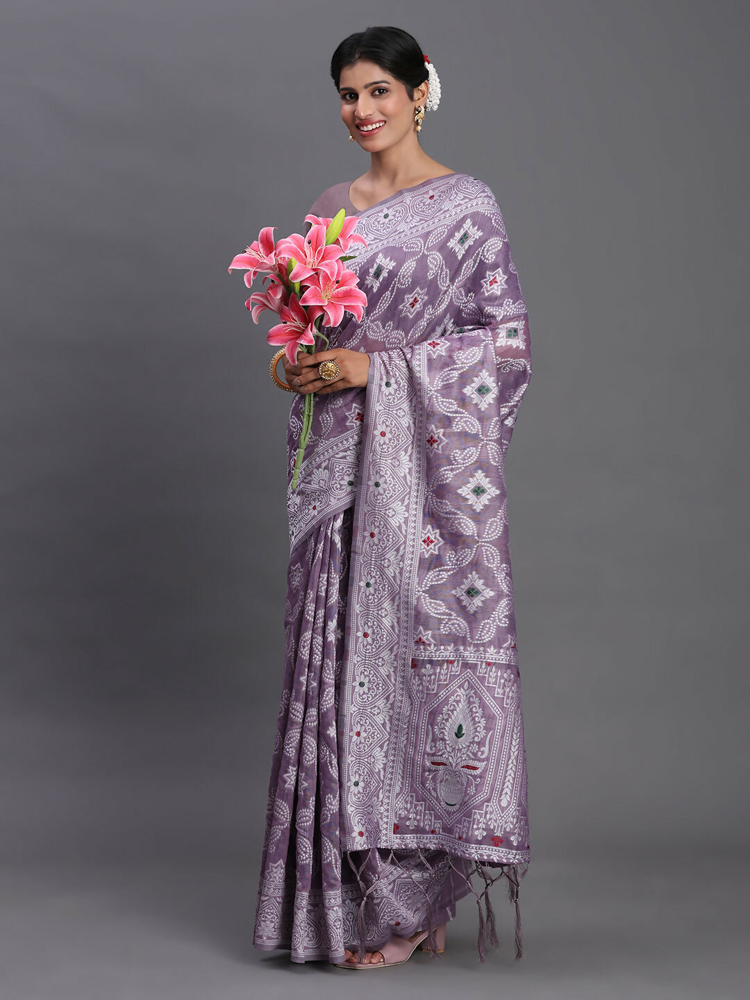 Astita Linen Cotton Violet Saree