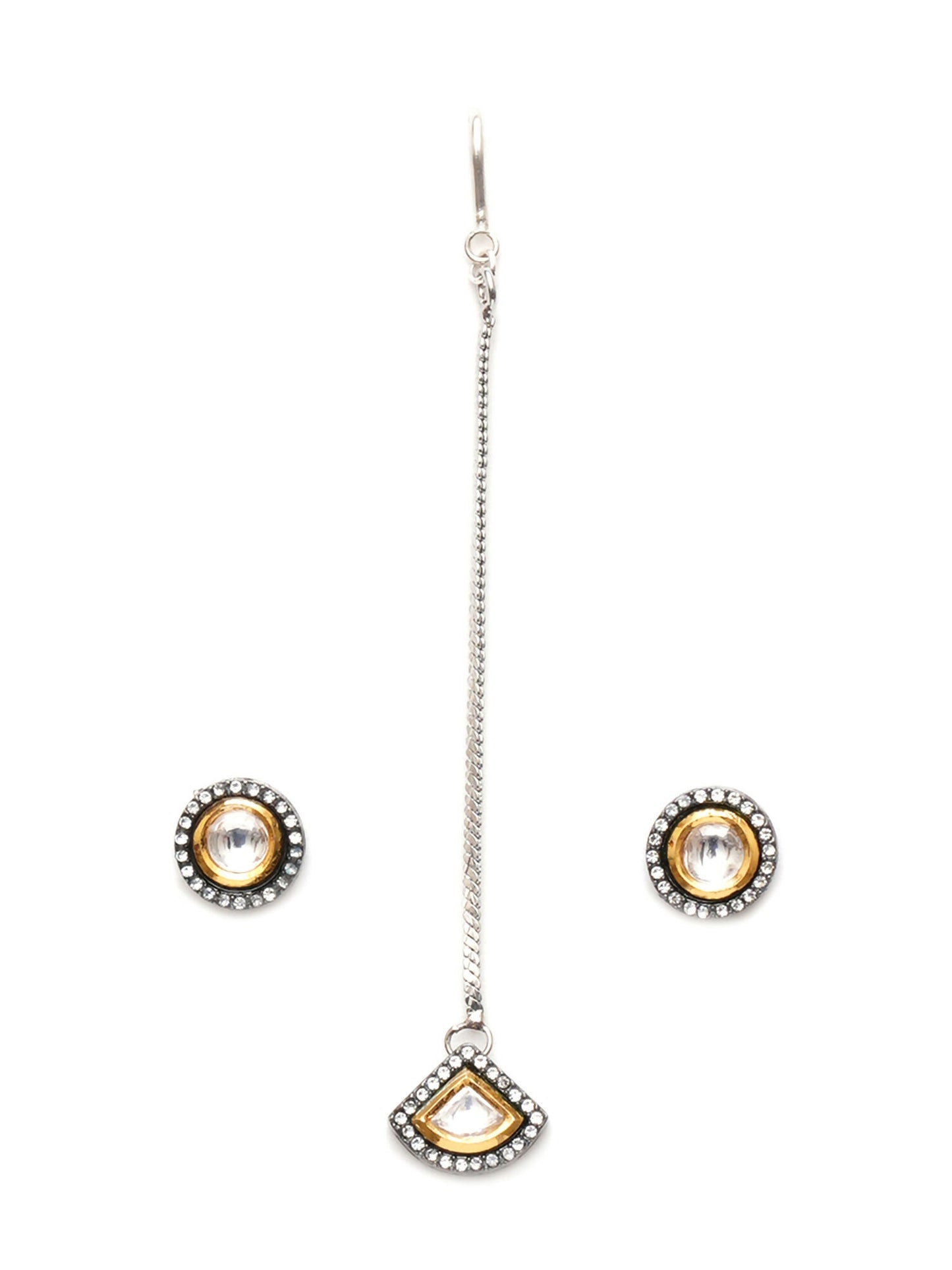 Dual Tone Kundan Maang Tikka with Earrings Jewellery Set (silver) - Ruby Raang - Distacart