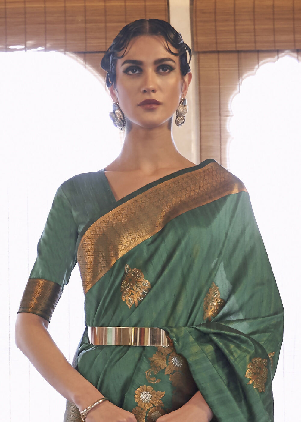 Unique Green Tussar Banarasi Silk Designer Saree - Emponline - Distacart