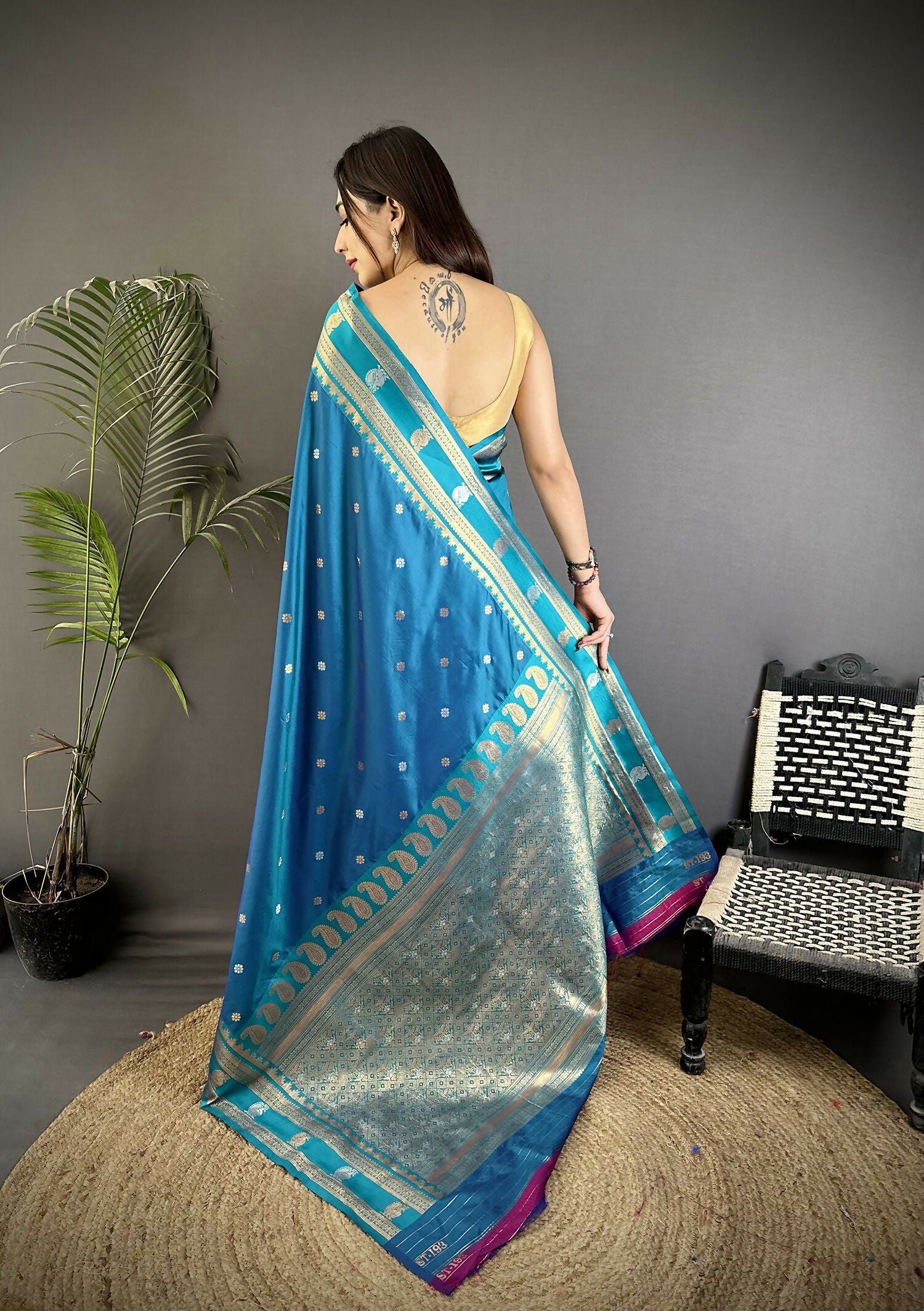 Joban Fashion Sky Blue Banarasi Soft Silk Woven Saree