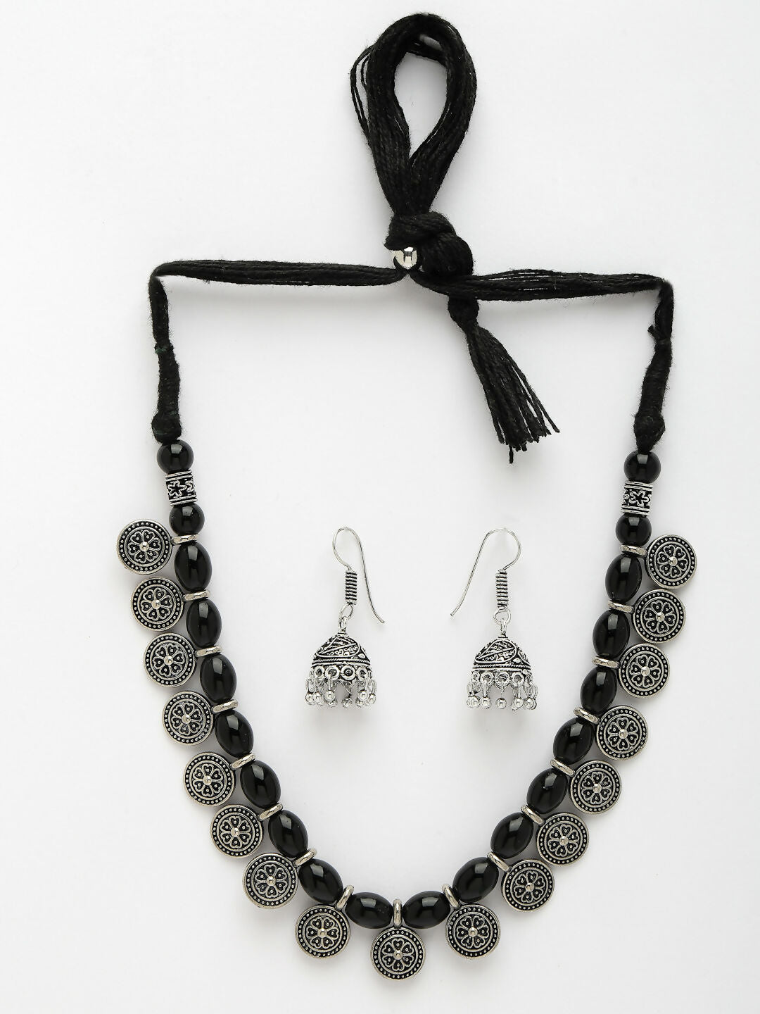 NVR Women's Black Silver-Plated Choke Oxidized Necklace with Jhumka Earrings - Distacart