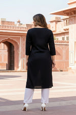 Thumbnail for SRS Fashion Black Embroidered Rayon Straight Kurta Set - Dista