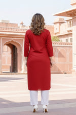 Thumbnail for SRS Fashion Red Embroidered Rayon Straight Kurta Set - Dista