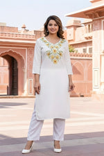 Thumbnail for SRS Fashion White Embroidered Rayon Straight Kurta Set - Dista