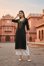 Thumbnail for SRS Fashion Black Embroidered Rayon Straight Kurta Set - Dista