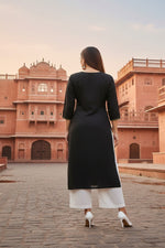 Thumbnail for SRS Fashion Black Embroidered Rayon Straight Kurta Set - Dista