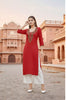 SRS Fashion Red Embroidered Rayon Straight Kurta Set - Dista