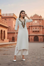 Thumbnail for SRS Fashion White Embroidered Rayon Straight Kurta Set - Dista