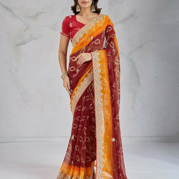 Ai Fashion Maroon Georgette Digital Print Party Wear Saree - Distacart