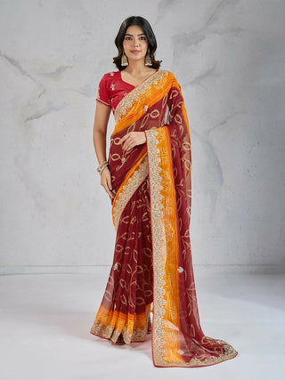 Ai Fashion Maroon Georgette Digital Print Party Wear Saree