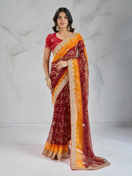 Ai Fashion Maroon Georgette Digital Print Party Wear Saree