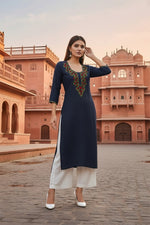 Thumbnail for SRS Fashion Blue Embroidered Rayon Straight Kurta Set - Dista