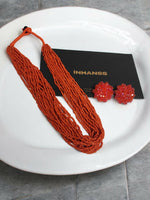 Thumbnail for Inhanns Vibrant Handmade 20 Layers Beaded Necklace With Matching Earrings - Orange - Distacart
