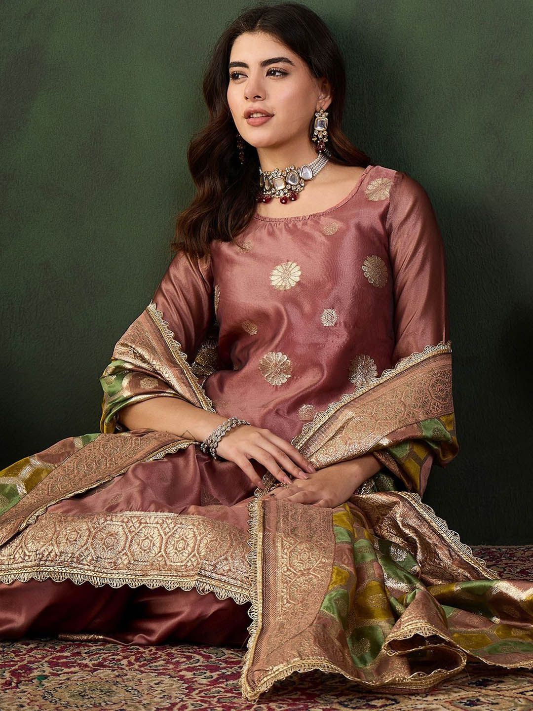 Sangria Woven Design Kurta & Palazzo With Dupatta - Distacart