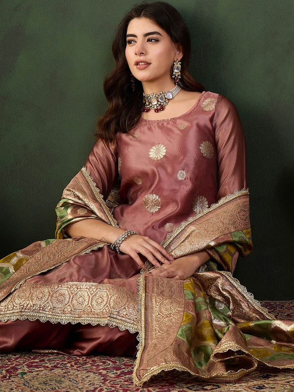 Sangria Woven Design Kurta & Palazzo With Dupatta