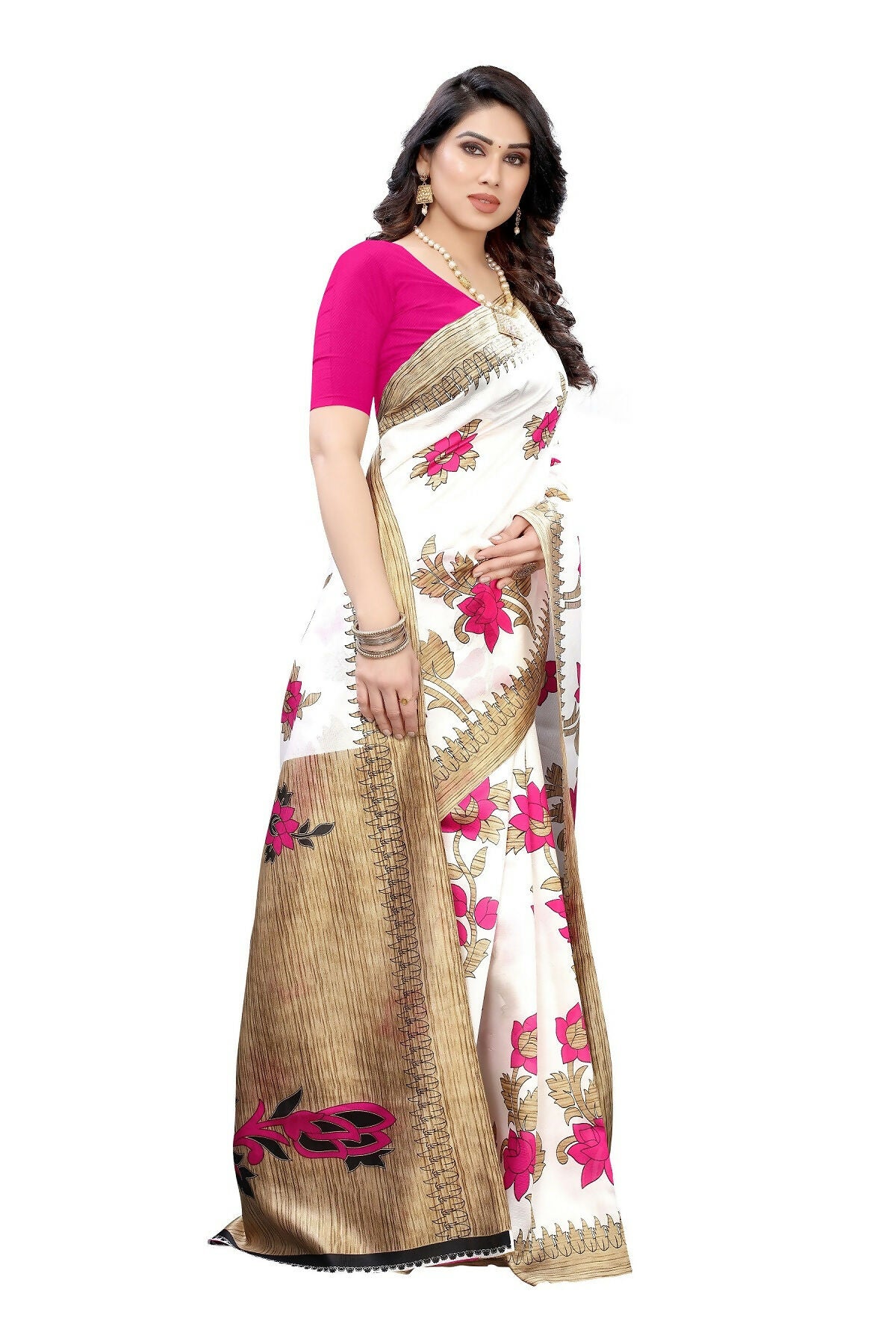 Vamika White Printed Art Silk Saree - Distacart